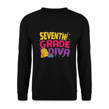 Diva retro Groovy Femmes de 7e année Happy First Day - Sweat-shirt Unisexe - noir - Devant - Alina (178cm) & Michal (187cm)