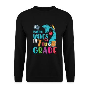 Wellen schlagen in der 7. Klasse Retro Groovy Frauen - Unisex Pullover - Schwarz - Vorne - Alina (178cm) & Michal (187cm)