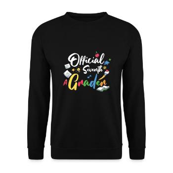 7. Klasse Vibes Retro Groovy Frauen Happy First - Unisex Pullover - Schwarz - Vorne - Alina (178cm) & Michal (187cm)