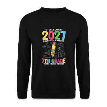 Zukünftige Klasse von 2027 Ich überlebte und bestand die 7. Klasse - Unisex Pullover - Schwarz - Vorne - Alina (178cm) & Michal (187cm)