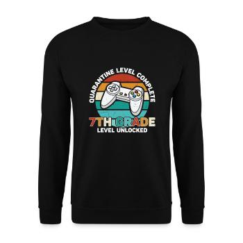 7. Klasse Vibes Retro Groovy Women Happy First - Unisex Pullover - Schwarz - Vorne - Alina (178cm) & Michal (187cm)