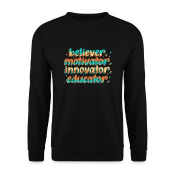Groovy Retro Gläubiger Motivator Innovator - Unisex Pullover - Schwarz - Vorne - Alina (178cm) & Michal (187cm)