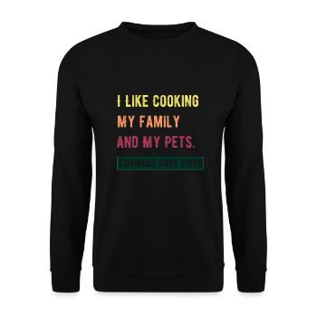 I Like Cooking My Family And My Pets Commas Save - Unisex Sweatshirt - black - Front - Alina (178cm) & Michal (187cm)