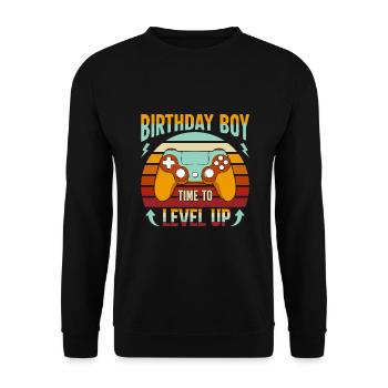 Birthday Boy Il est temps de monter de niveau En ce qui concerne l’anniversaire du jeu vidéo - Sweat-shirt Unisexe - noir - Devant - Alina (178cm) & Michal (187cm)