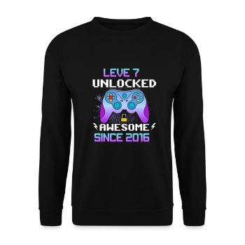 Niveau 7 débloqué génial depuis 2016 Funny Gamer - Sweat-shirt Unisexe - noir - Devant - Alina (178cm) & Michal (187cm)