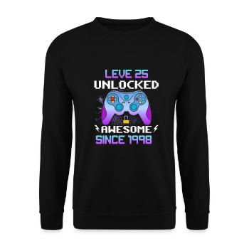 Level 25 Freigeschaltet Awesome seit 1998 Funny Gamer - Unisex Pullover - Schwarz - Vorne - Alina (178cm) & Michal (187cm)