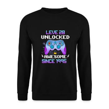 Level 28 Freigeschaltet Awesome seit 1995 Funny Gamer - Unisex Pullover - Schwarz - Vorne - Alina (178cm) & Michal (187cm)