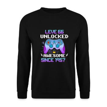 Level 66 Unlocked Awesome Since 1957 Funny Gamer - Unisex Sweatshirt - black - Front - Alina (178cm) & Michal (187cm)