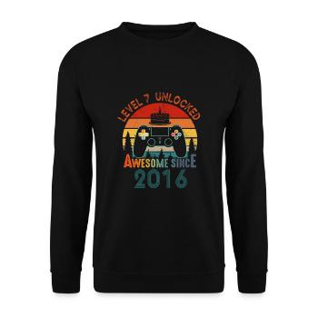 Niveau 7 débloqué génial depuis 2016 Funny Gamer - Sweat-shirt Unisexe - noir - Devant - Alina (178cm) & Michal (187cm)