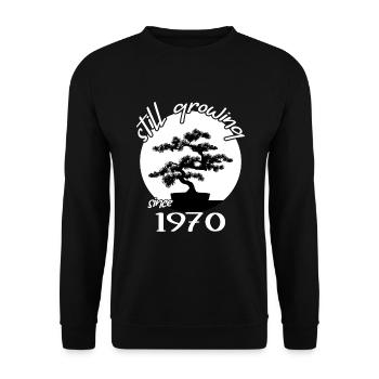 1970 Birthday "Still Growing" Bonsai Tree Japan - Unisex Sweatshirt - black - Front - Alina (178cm) & Michal (187cm)