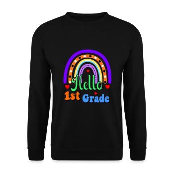 Hallo 1. Klasse Zurück zur Schule Erster Tag - Unisex Pullover - Schwarz - Vorne - Alina (178cm) & Michal (187cm)