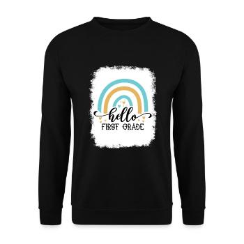 Hallo 1. Klasse Zurück zur Schule Erster Tag - Unisex Pullover - Schwarz - Vorne - Alina (178cm) & Michal (187cm)