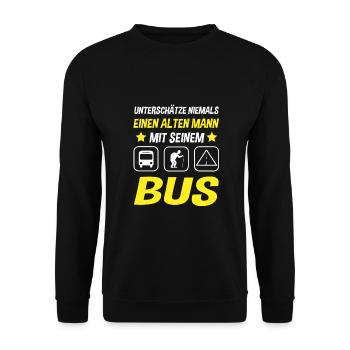 Busfahrer Alter Mann Opa Bus Rente Geschenkidee - Unisex Pullover - Schwarz - Vorne - Alina (178cm) & Michal (187cm)