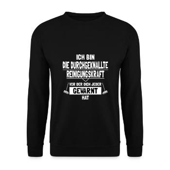 Putzfrau Spruch Putzfee Reinigungskraft - Unisex Pullover - Schwarz - Vorne - Alina (178cm) & Michal (187cm)
