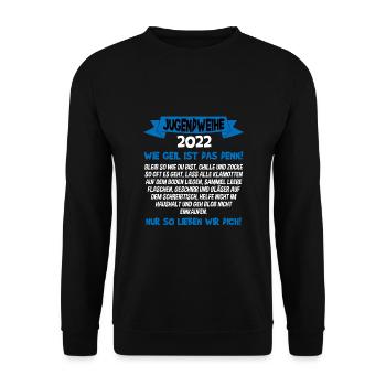 Jugendweihe Konfirmation Jugendlicher Erwachsener - Unisex Pullover - Schwarz - Vorne - Alina (178cm) & Michal (187cm)