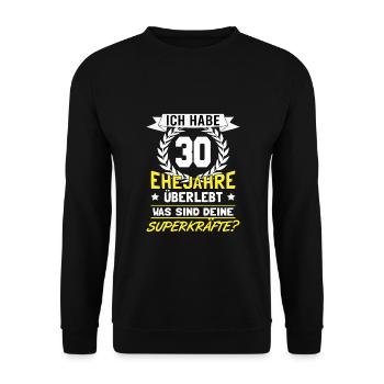 Perlenhochzeit 30 Jahre verheiratet - Unisex Pullover - Schwarz - Vorne - Alina (178cm) & Michal (187cm)