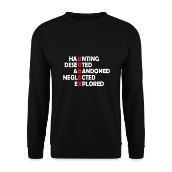 Urban exploration Urbexing Lost Places - Unisex Pullover - Schwarz - Vorne - Alina (178cm) & Michal (187cm)
