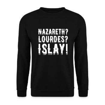 Whisky T Shirt Islay Lourdes Nazareth - Unisex Pullover - Schwarz - Vorne - Alina (178cm) & Michal (187cm)