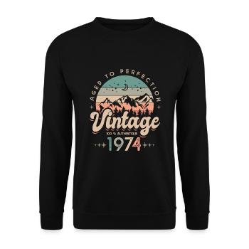 1974 Vintage anniversaire Né en 1974 - Sweat-shirt Unisexe - noir - Devant - Alina (178cm) & Michal (187cm)