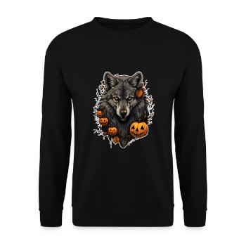 Halloween Wolf with Pumpkin - Unisex Sweatshirt - black - Front - Alina (178cm) & Michal (187cm)