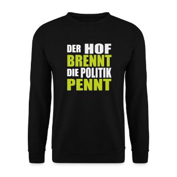 Der Hof Brennt Die Politik Pennt Landwirt Protest - Unisex Pullover - Schwarz - Vorne - Alina (178cm) & Michal (187cm)