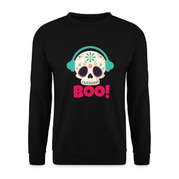 Boo Totenkopf - Unisex Pullover - Schwarz - Vorne - Alina (178cm) & Michal (187cm)