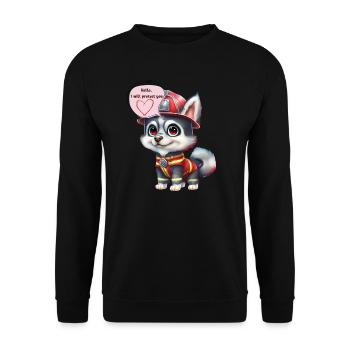 Pompier, je te protègerai, husky - Sweat-shirt Unisexe - noir - Devant - Alina (178cm) & Michal (187cm)