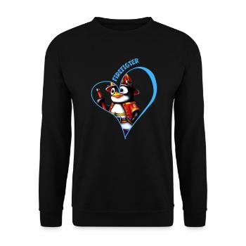 Pompier, pingouin amoureux - Sweat-shirt Unisexe - noir - Devant - Alina (178cm) & Michal (187cm)