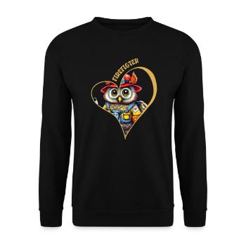 Pompier, amour hibou - Sweat-shirt Unisexe - noir - Devant - Alina (178cm) & Michal (187cm)