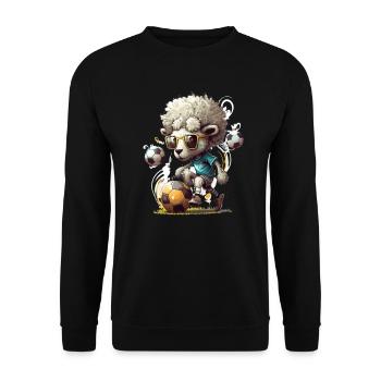 Niedliche Tier Fußballspieler, Schaf - Unisex Pullover - Schwarz - Vorne - Alina (178cm) & Michal (187cm)