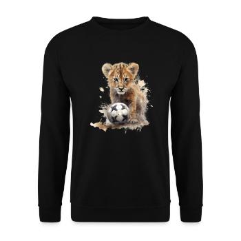 Niedliche Tierfußballspieler, Löwe - Unisex Pullover - Schwarz - Vorne - Alina (178cm) & Michal (187cm)