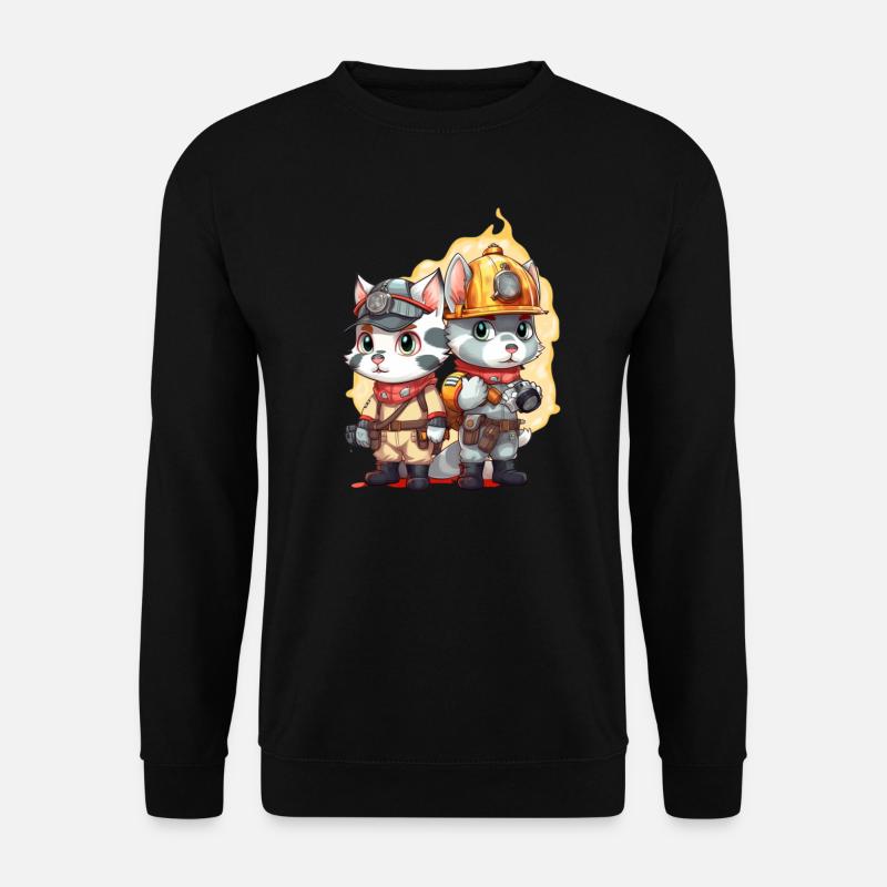 Pompier, chats mignons - Sweat-shirt Unisexe - noir