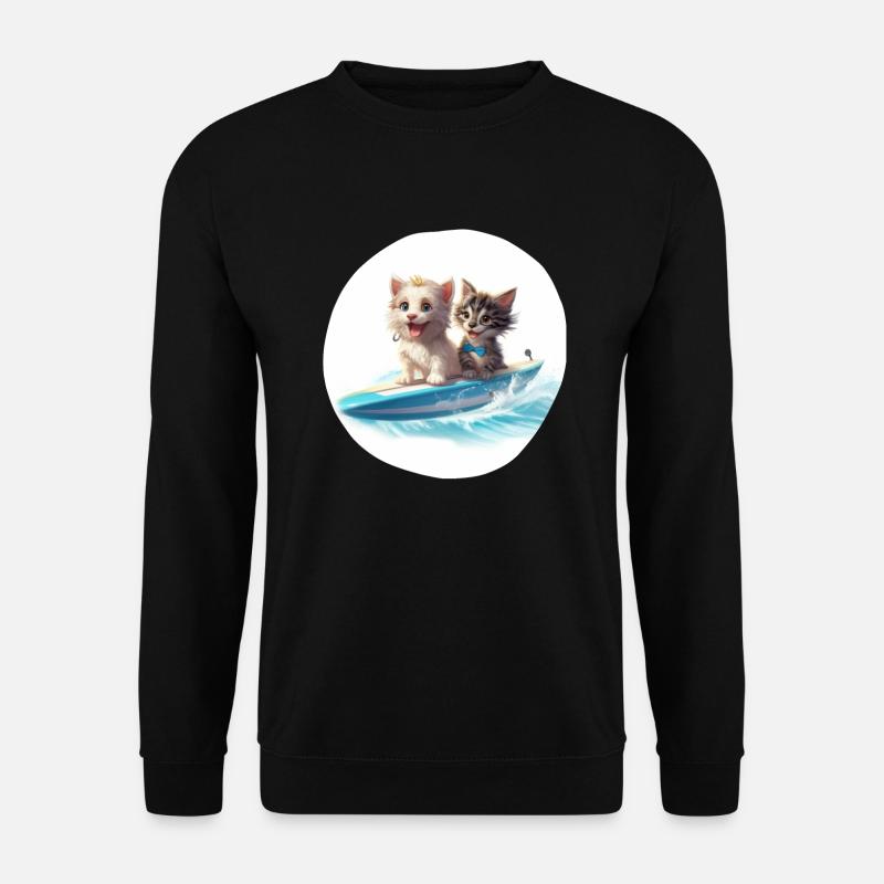 Surfender Hund und Katze - Unisex Pullover - Schwarz