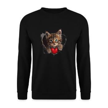 chat qui sort d'un coeur - Sweat-shirt Unisexe - noir - Devant - Alina (178cm) & Michal (187cm)