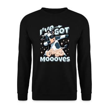 Lustiges Kuh Wortspiel - I've got crazy moooves - Unisex Pullover - Schwarz - Vorne - Alina (178cm) & Michal (187cm)