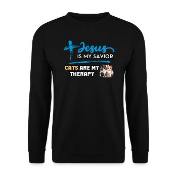Jesus Is My Savior Cats Are My Therapy - Unisex Sweatshirt - black - Front - Alina (178cm) & Michal (187cm)