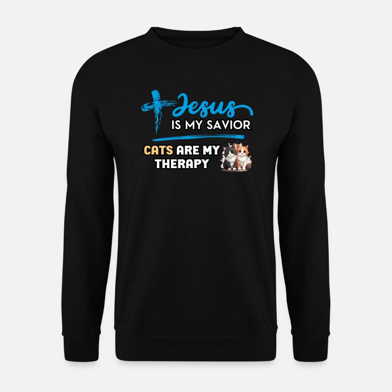 Jesus ist mein Retter Katzen sind meine Therapie - Unisex Pullover - Schwarz