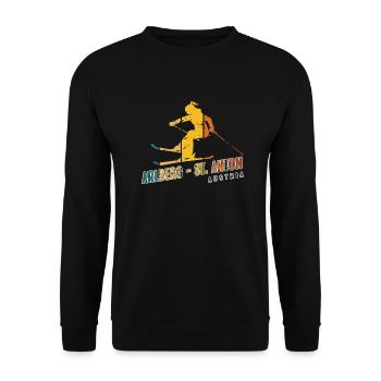 Skigebiet St. Anton Arlberg Österreichische Alpen - Unisex Pullover - Schwarz - Vorne - Alina (178cm) & Michal (187cm)