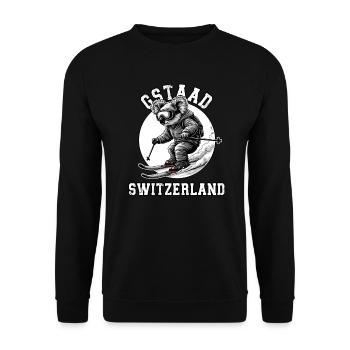 Skigebiet Gstaad Skifahren in den Schweizer Alpen - Unisex Pullover - Schwarz - Vorne - Alina (178cm) & Michal (187cm)