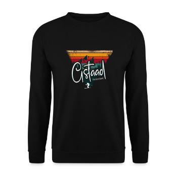 Skigebiet Gstaad Skifahren in den Schweizer Alpen - Unisex Pullover - Schwarz - Vorne - Alina (178cm) & Michal (187cm)
