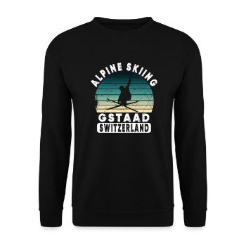 Skigebiet Gstaad Skifahren in den Schweizer Alpen - Unisex Pullover - Schwarz - Vorne - Alina (178cm) & Michal (187cm)