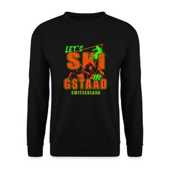 Skigebiet Gstaad Skifahren in den Schweizer Alpen - Unisex Pullover - Schwarz - Vorne - Alina (178cm) & Michal (187cm)