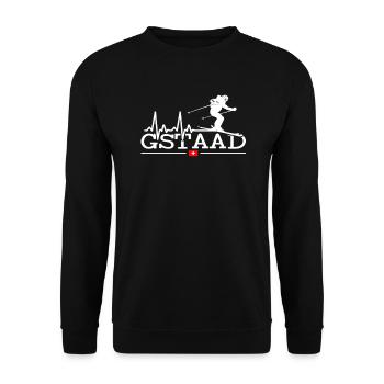 Skigebiet Gstaad Skifahren in den Schweizer Alpen - Unisex Pullover - Schwarz - Vorne - Alina (178cm) & Michal (187cm)