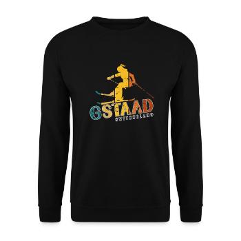 Skigebiet Gstaad Skifahren in den Schweizer Alpen - Unisex Pullover - Schwarz - Vorne - Alina (178cm) & Michal (187cm)