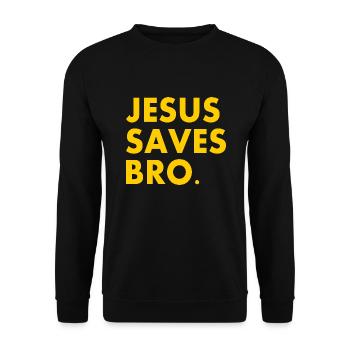 Jesus saves bro - Unisex Pullover - Schwarz - Vorne - Alina (178cm) & Michal (187cm)