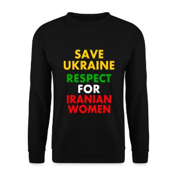 Save ukraine respect for iranian women - Unisex Pullover - Schwarz - Vorne - Alina (178cm) & Michal (187cm)
