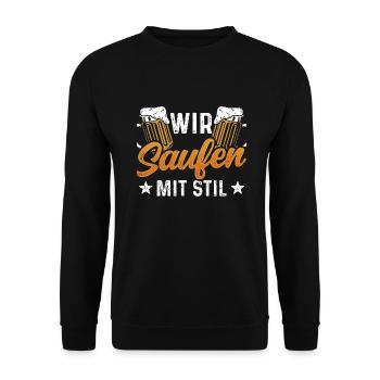 Drinking - Wir saufen mit stil - Unisex Pullover - Schwarz - Vorne - Alina (178cm) & Michal (187cm)