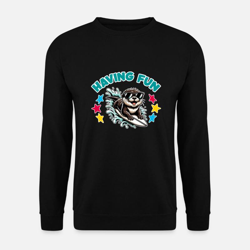 Lustiger surfender Otter mit Sonnenbrille - Unisex Pullover - Schwarz