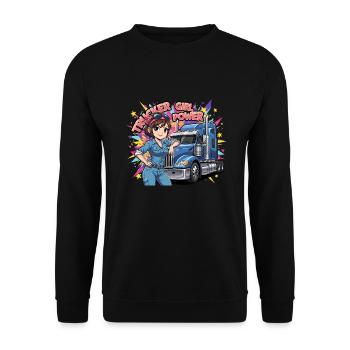 Trucker Girl Power - Unisex Pullover - Schwarz - Vorne - Alina (178cm) & Michal (187cm)