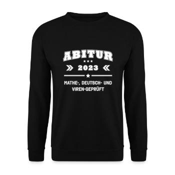 Abitur 2023 Abi Geschenk lustig Abiturienten Shirt - Unisex Pullover - Schwarz - Vorne - Alina (178cm) & Michal (187cm)